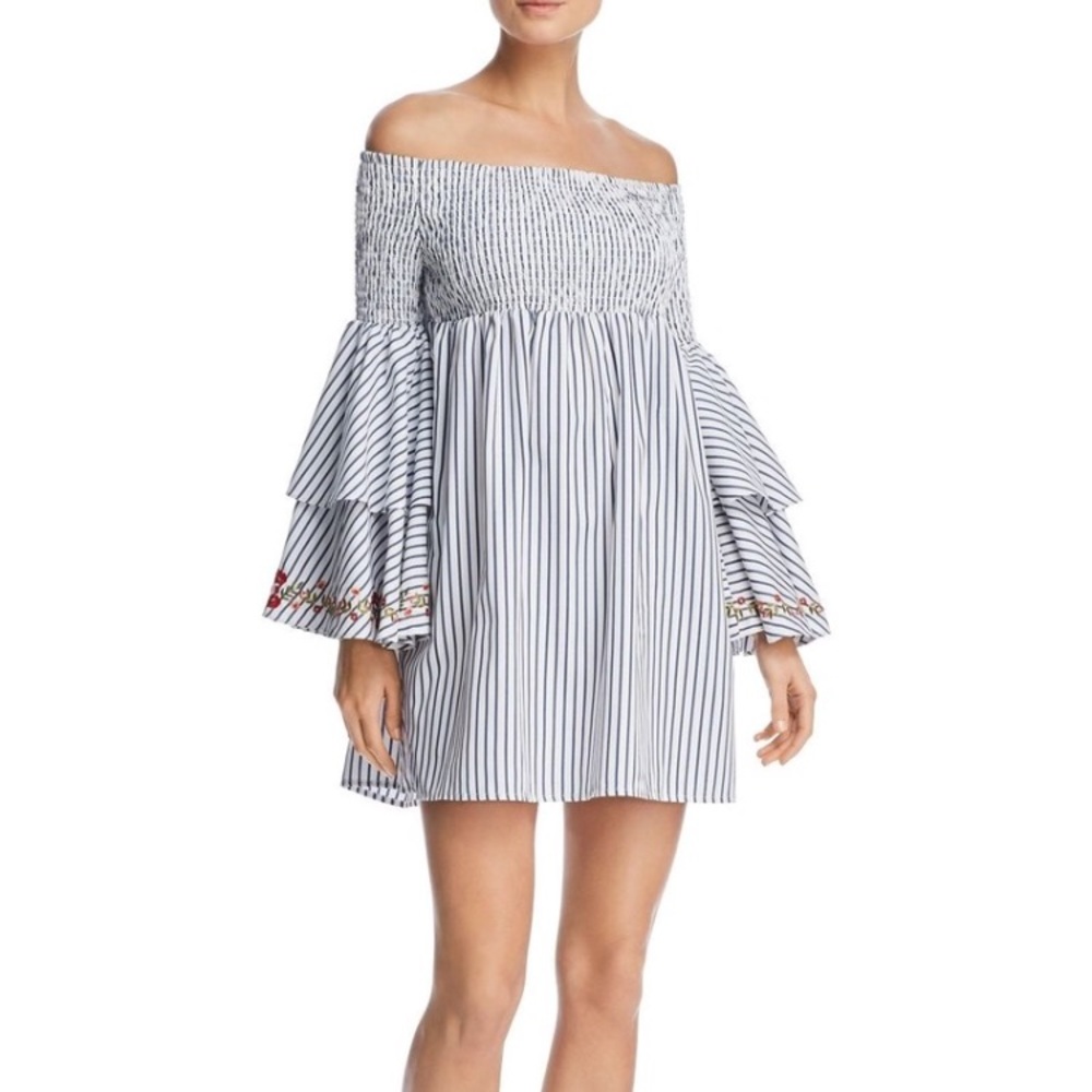 AQUA Embroidered Bell Sleeve Dress